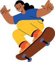 A flat style illustration showing a person doing skateboarding vector