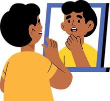 Flat style illustration depicting a character seeing self reflection in mirror vector