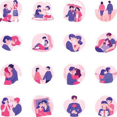 Set of Romantic Spouses Flat Style Illustrations