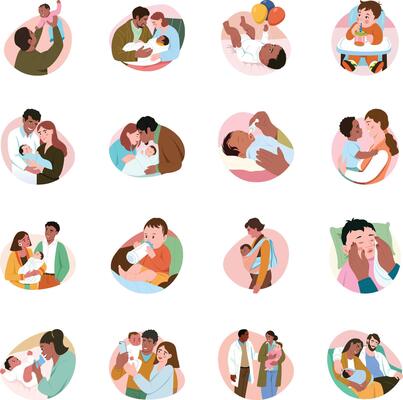 Collection of Newborn Baby Flat Style Illustrations