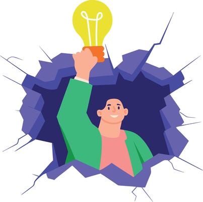 A flat style illustration of breakthrough idea