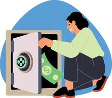 A flat style illustration showing a character opened the money vault vector