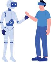 A flat style illustration showing robot interaction with another person vector