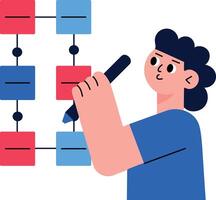 A flat style illustration showing character doing data mapping vector