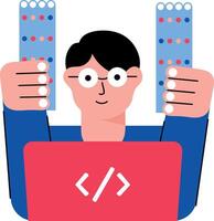 A flat style illustration of an expert coder vector