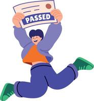 A flat style illustration showing a character passing exam vector