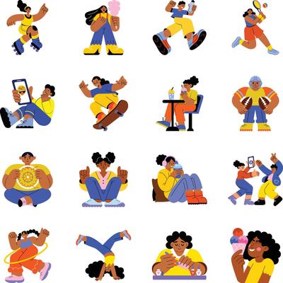 Collection of Teenagers Flat Style Illustrations