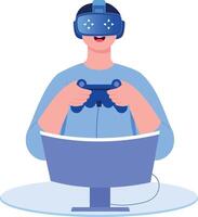 A flat style illustration showing person doing virtual gaming vector