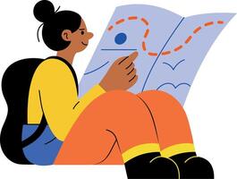 A flat style illustration showing a person looking at travel map vector