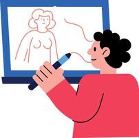 A character making a digital art, flat illustration vector