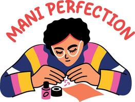A flat style sticker of a character doing manicure vector