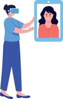 A flat style illustration showing persons doing vr communication vector