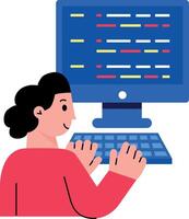 A flat style illustration showing a character doing version control vector