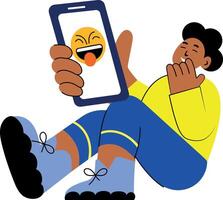 A flat style illustration showing a person laughing vector