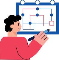 A character making a flowchart, flat style illustration vector