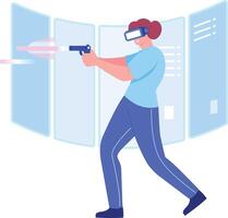 A flat style illustration showing a person playing vr shooting game vector
