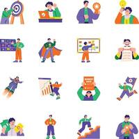 Set of 16 Winner Characters Flat Style Illustrations vector