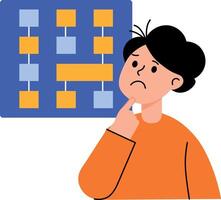 A flat style illustration of a thinking character vector