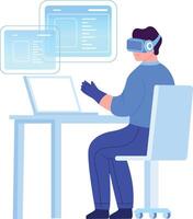 A flat style illustration showing vr coder vector