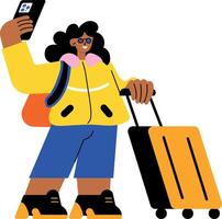 A flat style illustration showing a person taking travel selfie vector