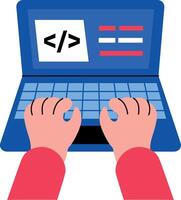 Typing code with hands, flat style illustration vector