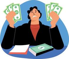 A flat illustration showing a character taking financial stress vector