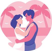 A flat style illustration showing a couple doing beach romance vector