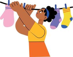 A flat style illustration showing a person drying clothes vector