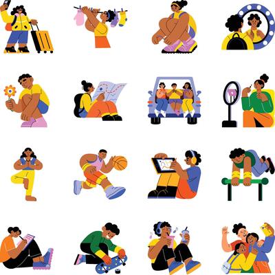 Set of Teenagers Lifestyle Flat Illustrations