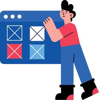 un personaje pruebas un estructura metálica diseño, plano estilo ilustración vector