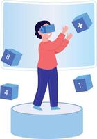 A flat style illustration showing a person doing vr learning vector