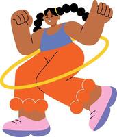 A flat style illustration showing a person doing hula hoop exercise vector