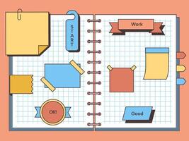 Diary with memo. Blank paper note memo, empty notebook message sheets for writing, cute decorative notepaper sticker note book pages. illustration vector