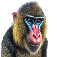 Mandrill Portrait With Bright Face Transparent Background png