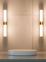 Podium stand scene with lights for product presentation 3D render photo