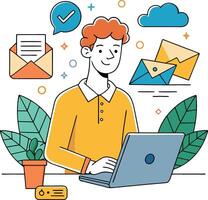 Man Using Laptop Receiving Email ,Office and Remote Work vector