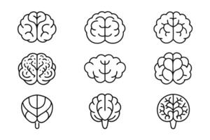 Collection of minimalist brain icons representing different states of mind vector