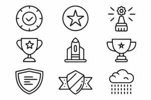 Conceptual Icon Set Representing Success Achievement and Protection in Black and White vector
