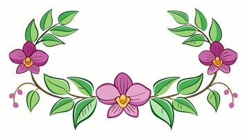 Elegant Orchid Frame with Green Leaves for Invitations and Greetings vector