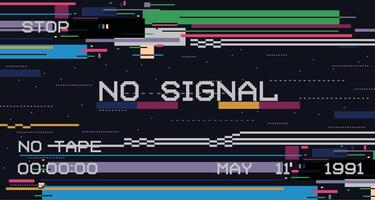 Glitch signal background. Retro VHS tape with television screen distortion, digital error glitches and static noise, 90s vintage TV pixel glitchy texture. illustration vector