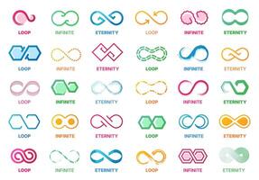 Infinity logo. Endless Mobius loop ribbon icons for limitless concept design, abstract geometric eternity signs, modern loops motion circle symbols. colorful loop set vector