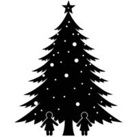 a christmas tree lights up on its own and the family is amazed vector