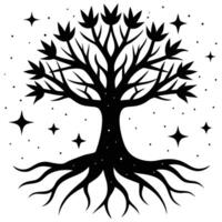 a tree with sprawling roots and wide reaching bran vector