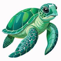 a realistic watercolor of a green sea turtle with vector