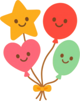 A vibrant arrangement of colorful and whimsical kawaii inspired balloons hearts and star shapes png