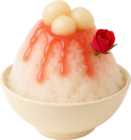 Delicate and refreshing lychee rose kakigori a traditional Japanese shaved ice dessert png