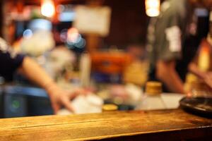 Tabletop of traditional Izakaya restaurant blurred scene photo