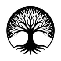 Tree with roots silhouette logo vector