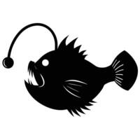 the silhouette of an anglerfish with its glowing lure vector