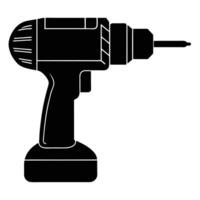 a silhouette of a cordless power drill with a rotating bit vector